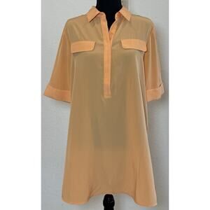 Chico’s Peach Short Cuffed Sleeve 1/2 Button Tunic Side Slits Size 1 (Med)